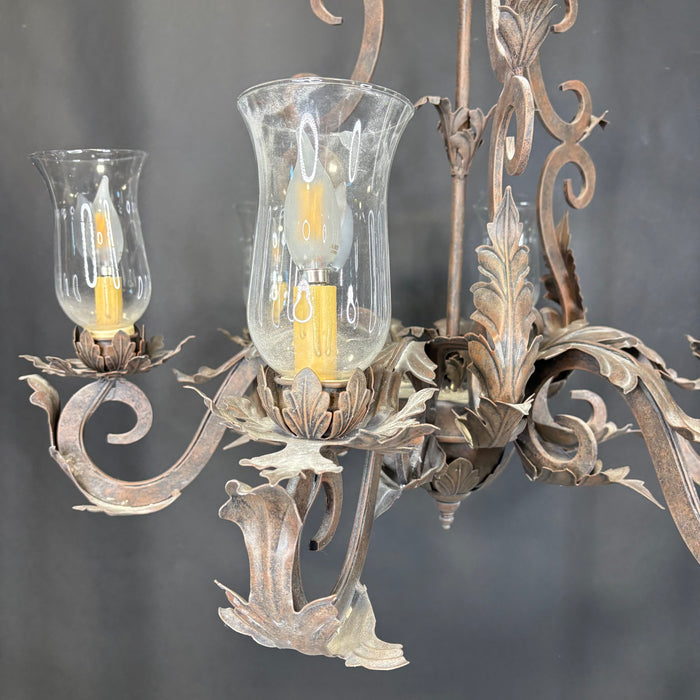 Arte De Mexico 6-Light Bronze Brushed Iron and Glass Chandelier 32” Diameter x 40”