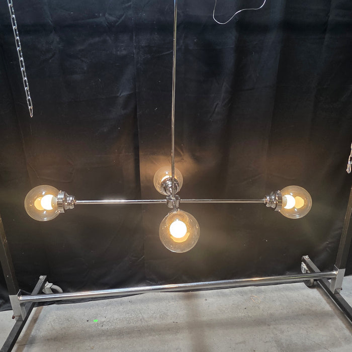 Atwell Collection 4 Light Brushed Nickel Mid-Century Modern Chandelier Clear Glass Bulbs 48"x24"x34"