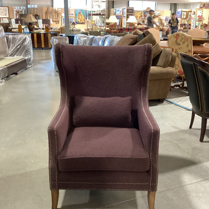 Bernhardt Plum Boucle Nailhead Contemporary Curve Back Wing Chair 32"x 38"x 44"