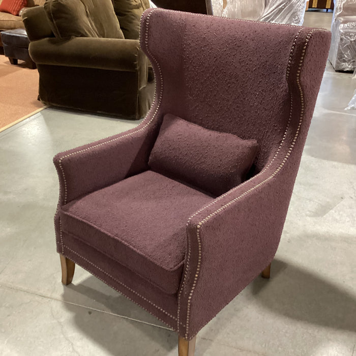 Bernhardt Plum Boucle Nailhead Contemporary Curve Back Wing Chair 32"x 38"x 44"