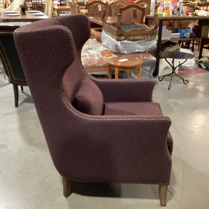 Bernhardt Plum Boucle Nailhead Contemporary Curve Back Wing Chair 32"x 38"x 44"