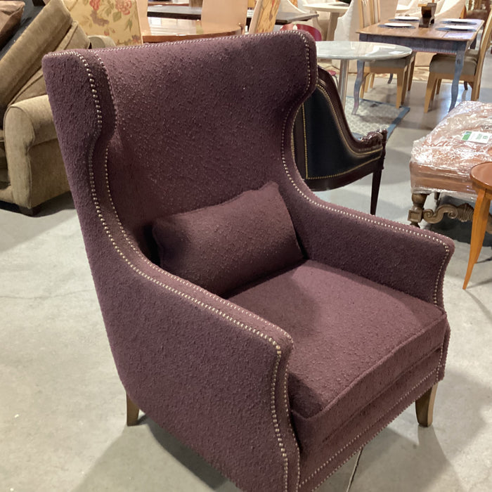 Bernhardt Plum Boucle Nailhead Contemporary Curve Back Wing Chair 32"x 38"x 44"