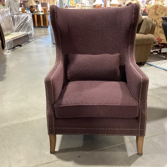 Bernhardt Plum Boucle Nailhead Contemporary Curve Back Wing Chair 32"x 38"x 44"