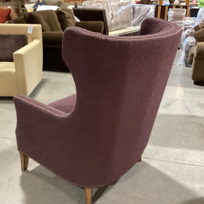 Bernhardt Plum Boucle Nailhead Contemporary Curve Back Wing Chair 32"x 38"x 44"