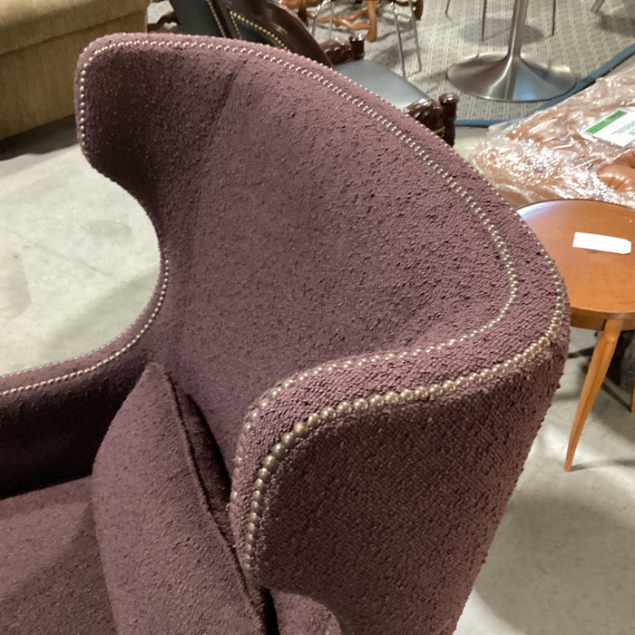 Bernhardt Plum Boucle Nailhead Contemporary Curve Back Wing Chair 32"x 38"x 44"