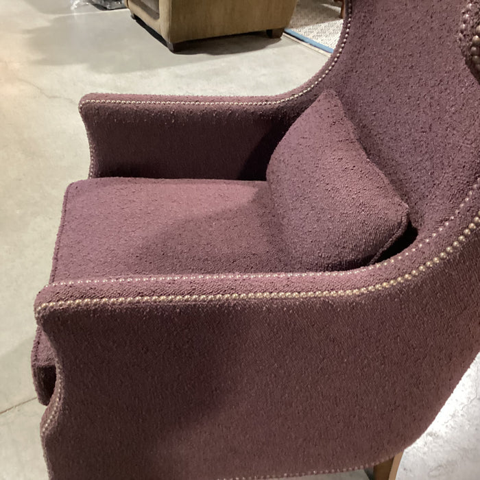 Bernhardt Plum Boucle Nailhead Contemporary Curve Back Wing Chair 32"x 38"x 44"