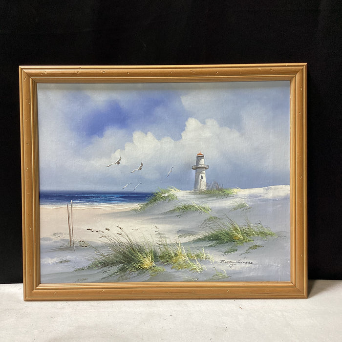 Betty Moore Signed Original Landscape Painting In Wooden Frame 22" x 18"