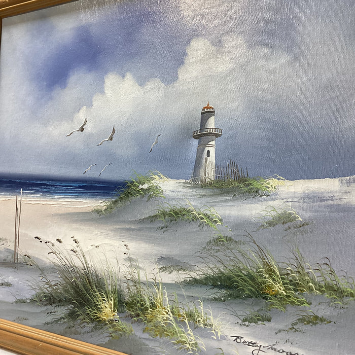 Betty Moore Signed Original Landscape Painting In Wooden Frame 22" x 18"