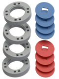 BIG Wheels – 4 Grey wheels with 4 blue and 4 red hubs