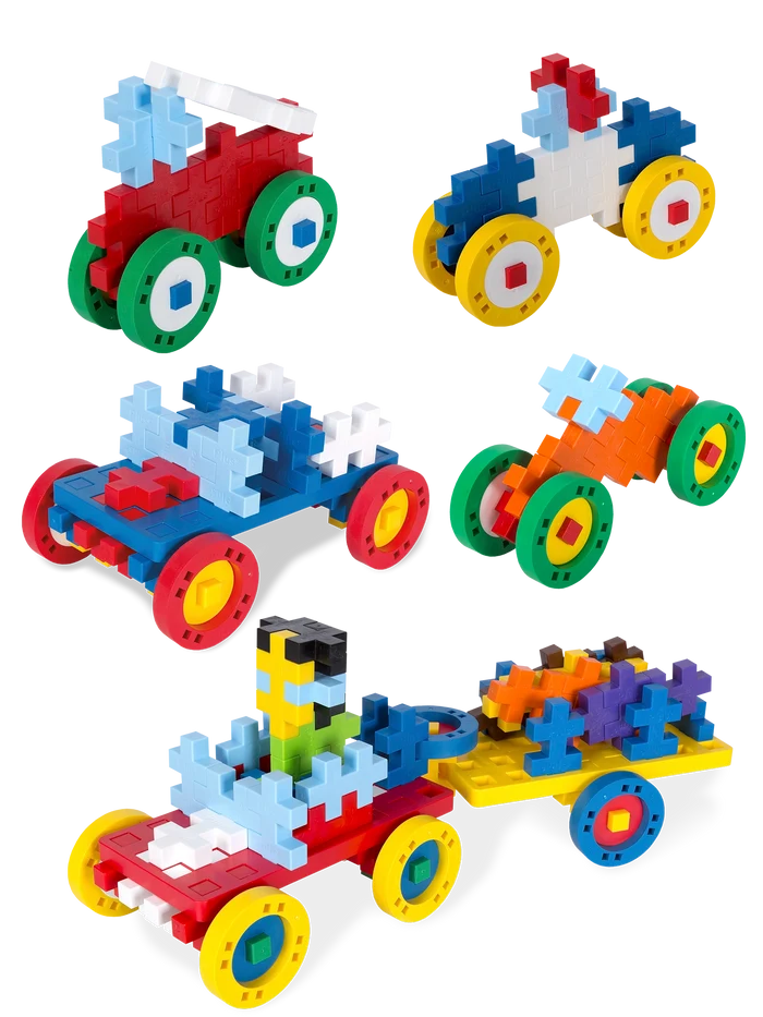 BIG Wheels – 4 Red wheels with 4 blue and 4 yellow hubs