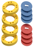 BIG Wheels – 4 Yellow wheels with 4 blue and 4 red hubs