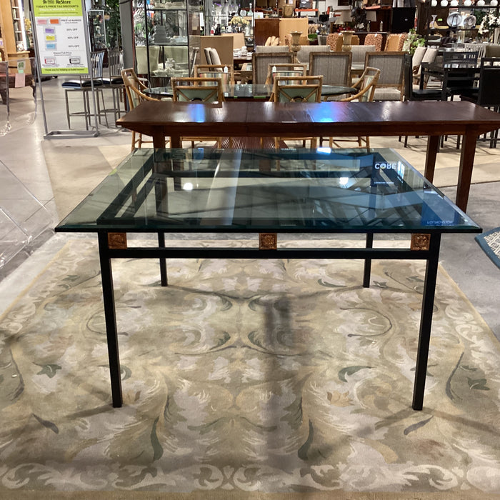 Black Metal with Copper Painted Floral Detail & Thick Beveled Glass Dining Table 54"x 54"x 25.5"