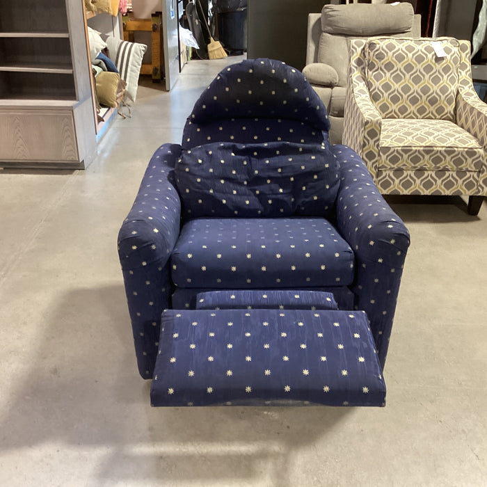 Blue with Silver Star Upholstery Swivel Recliner Chair 36"x 36" to 60"x 40"
