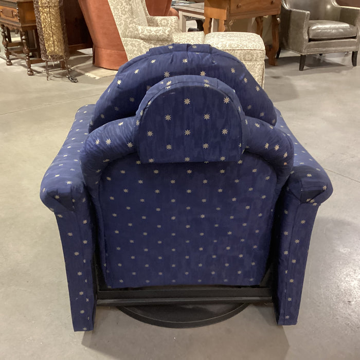 Blue with Silver Star Upholstery Swivel Recliner Chair 36"x 36" to 60"x 40"