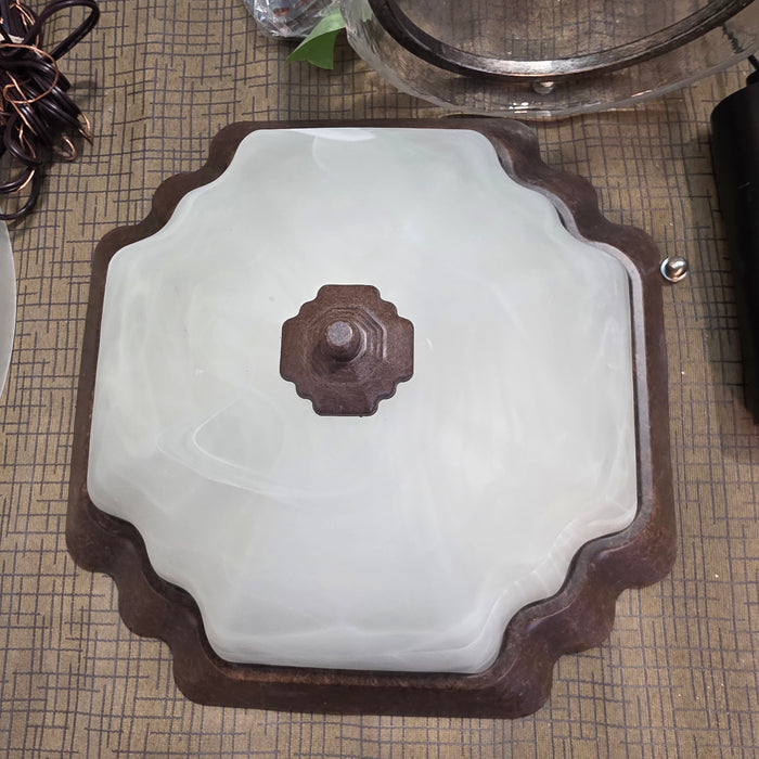 Brand New! Shaped Ceiling Light with Dark Frame and Swirl Glass 12"x12"x7"
