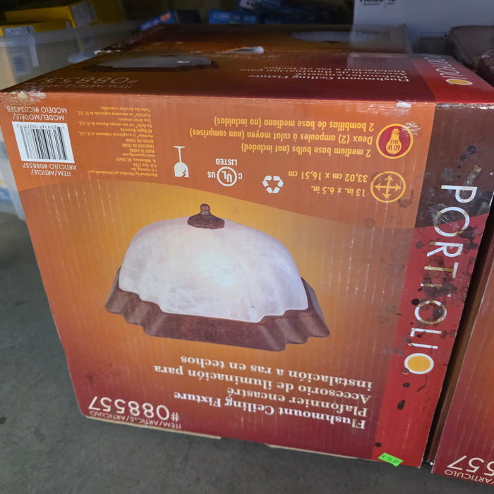 Brand New! Shaped Ceiling Light with Dark Frame and Swirl Glass 12"x12"x7"