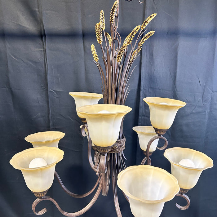 Brushed Bronze 2 Tier 9 Light Wheat Chandelier 31"x 32"