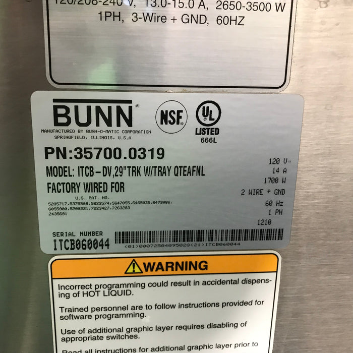 Bunn Stainless Steel Model ITCB 29" Commercial Coffee & Tea Brewer With Two Commercial Pots 10"x 21"x 34"