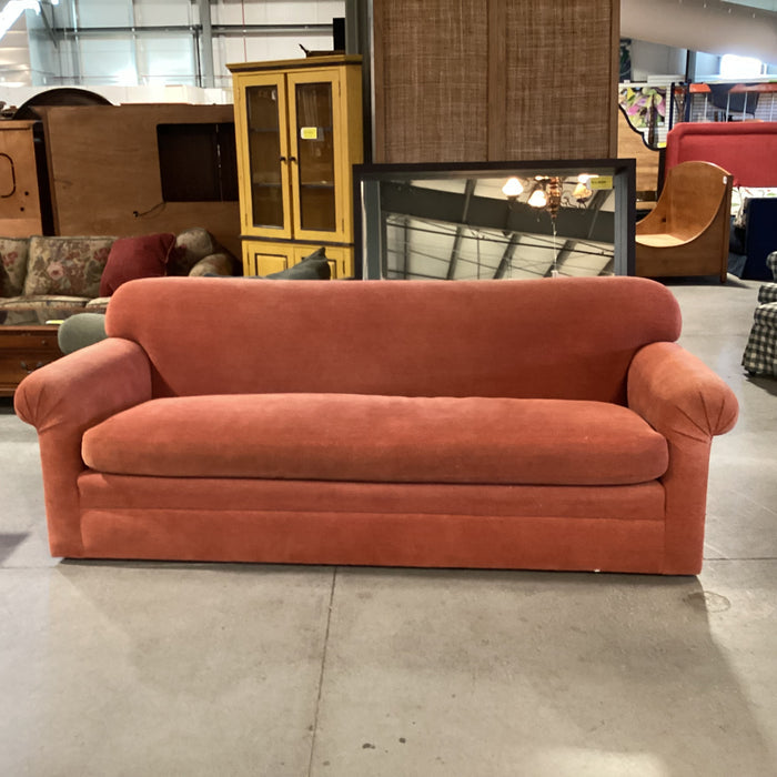 Burnt Orange Woven Chenille Down Mix Roll Arm Sofa 91"x 38"x 34"