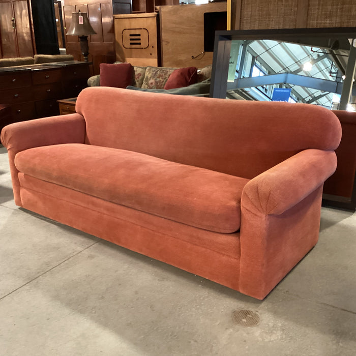 Burnt Orange Woven Chenille Down Mix Roll Arm Sofa 91"x 38"x 34"