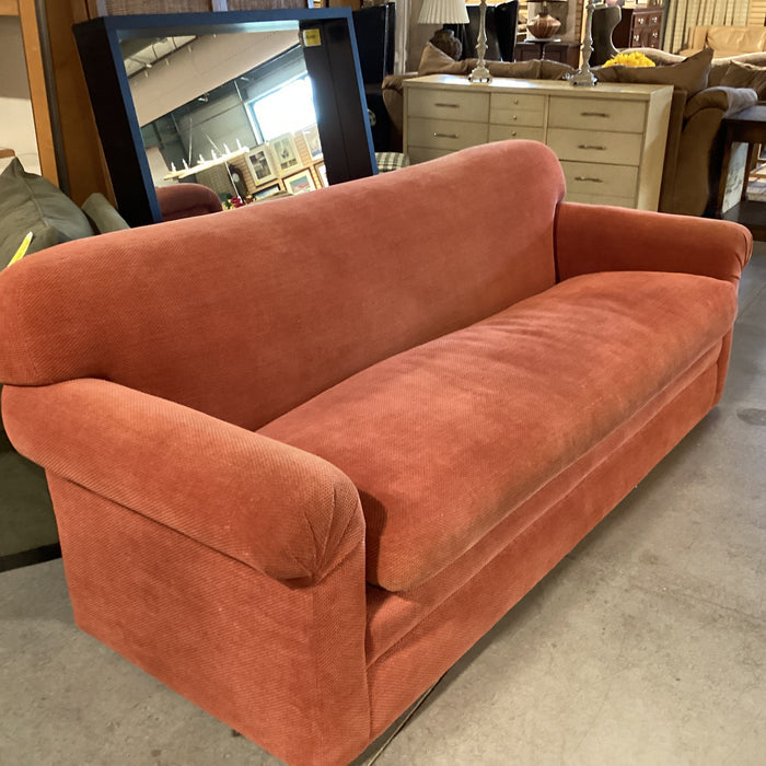 Burnt Orange Woven Chenille Down Mix Roll Arm Sofa 91"x 38"x 34"