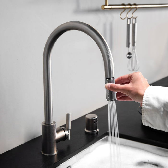 Buster + Punch Kitchen Faucet | Dual-Spray Pull-out Mixer | Linear
