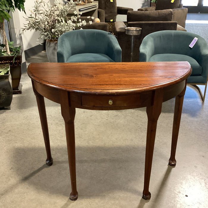 Carved Finished Wood Half Moon with 1 Drawer Accent Table 39"x 18"x 30"