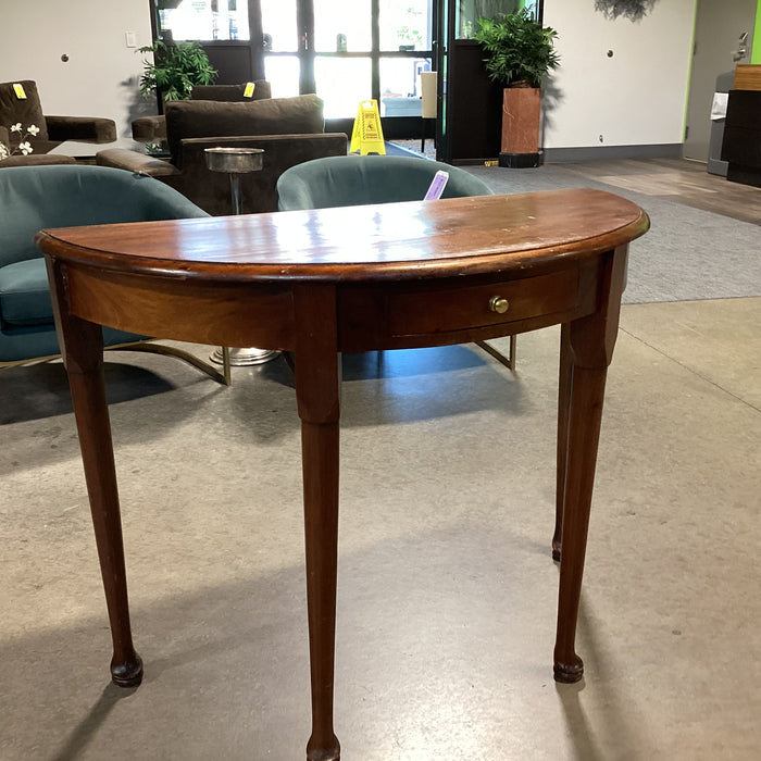 Carved Finished Wood Half Moon with 1 Drawer Accent Table 39"x 18"x 30"