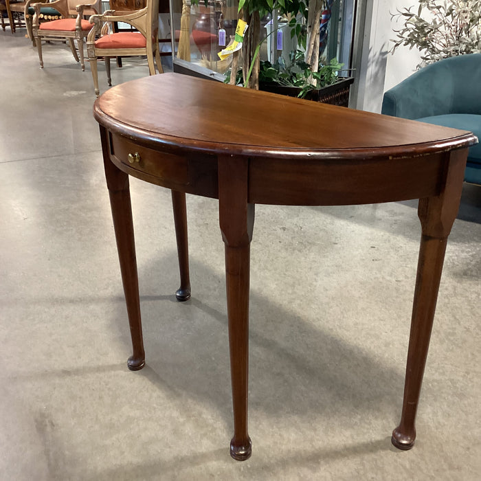 Carved Finished Wood Half Moon with 1 Drawer Accent Table 39"x 18"x 30"