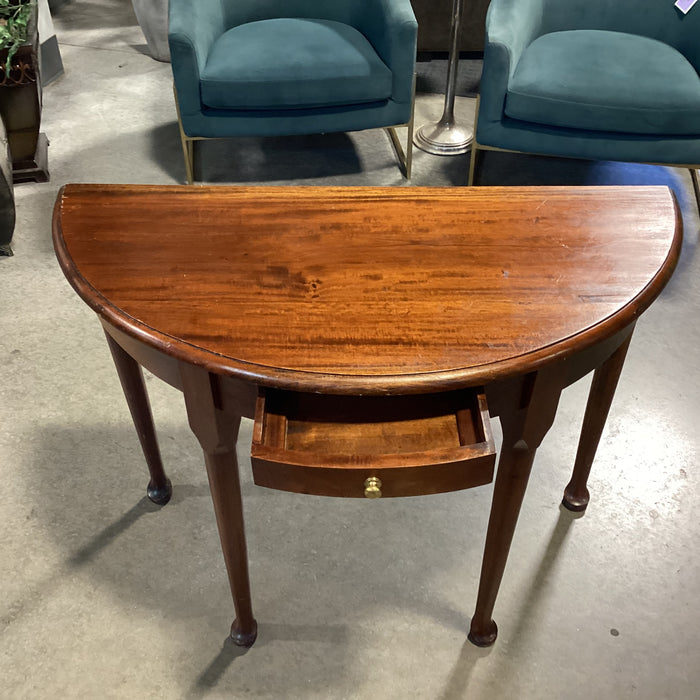 Carved Finished Wood Half Moon with 1 Drawer Accent Table 39"x 18"x 30"