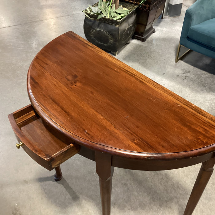 Carved Finished Wood Half Moon with 1 Drawer Accent Table 39"x 18"x 30"