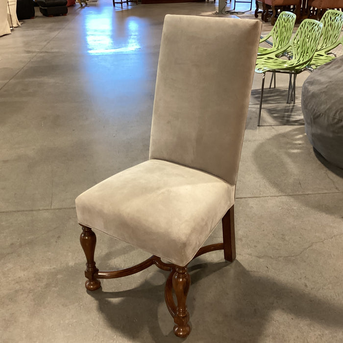 Carved Wood & Dove Grey Suede Leather Chair 22"x 26"x 43"