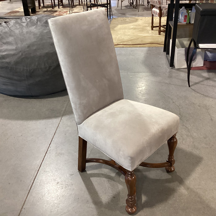 Carved Wood & Dove Grey Suede Leather Chair 22"x 26"x 43"