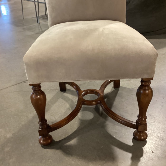 Carved Wood & Dove Grey Suede Leather Chair 22"x 26"x 43"