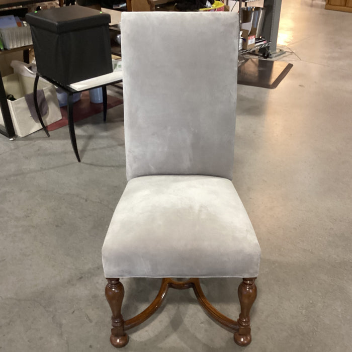 Carved Wood & Dove Grey Suede Leather Chair 22"x 26"x 43"