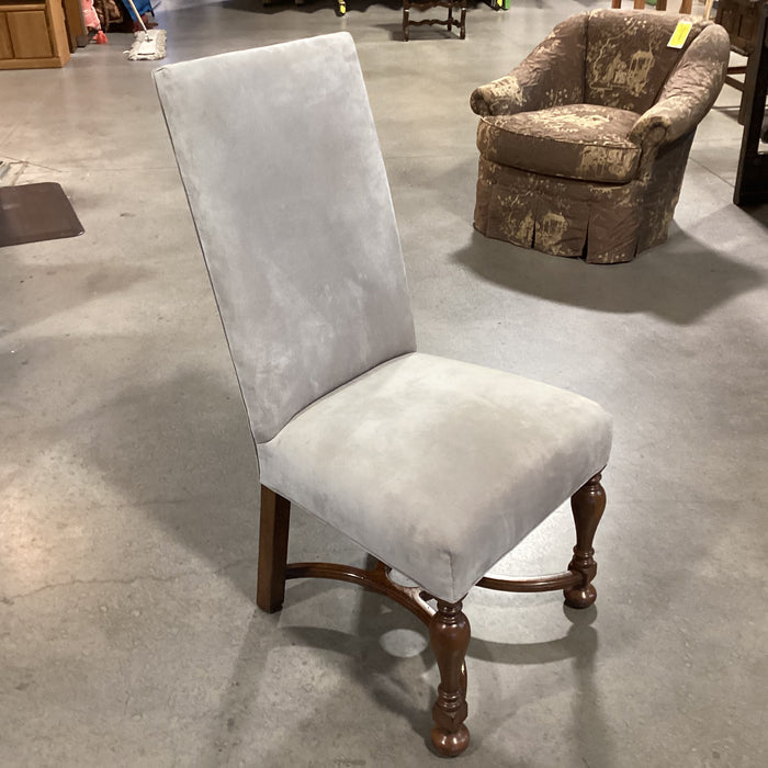 Carved Wood & Dove Grey Suede Leather Chair 22"x 26"x 43"