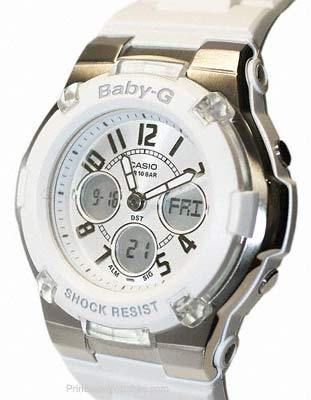 Casio Chaton Style Baby-G - Silver and White Case and Strap - 100M - World Time - BGA110-7BA