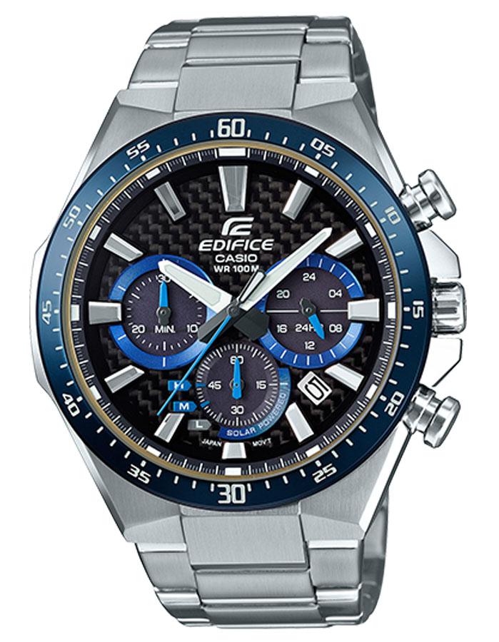 Casio Edifice EQS800 Series Mens Watch - Stainless - Carbon Dial - Blue- Chrono - EQS800CDB-1B