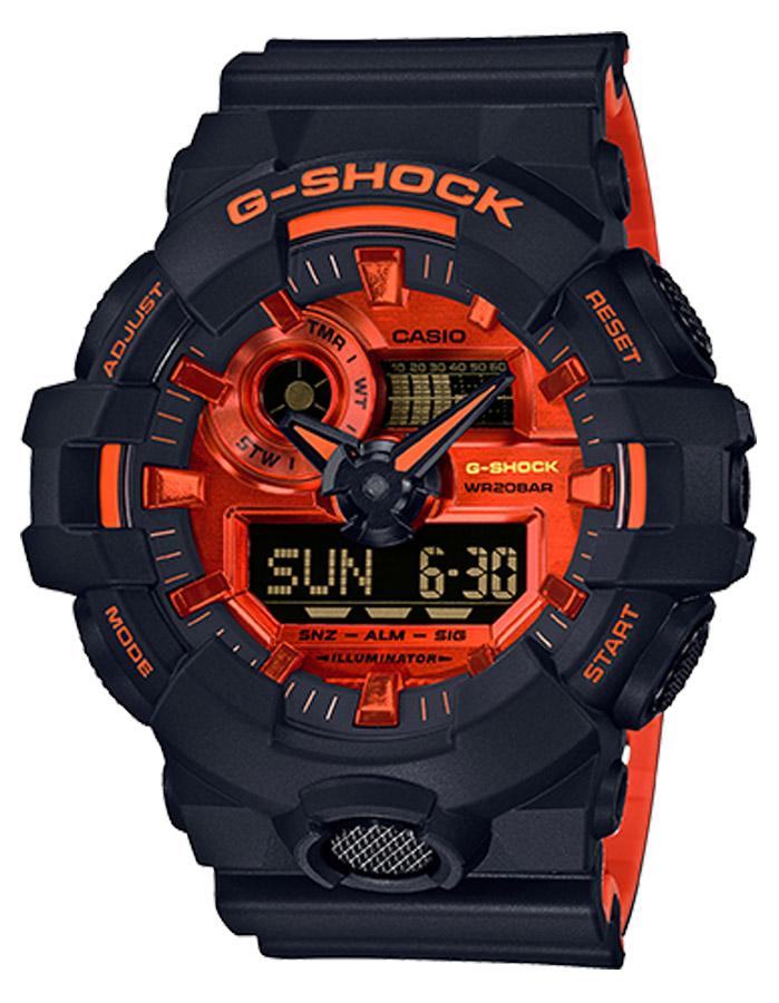 Casio G-Shock GA700 Mens Watch - Analog/Digital -Black/Orange - 200M -World Time - GA700BR-1A