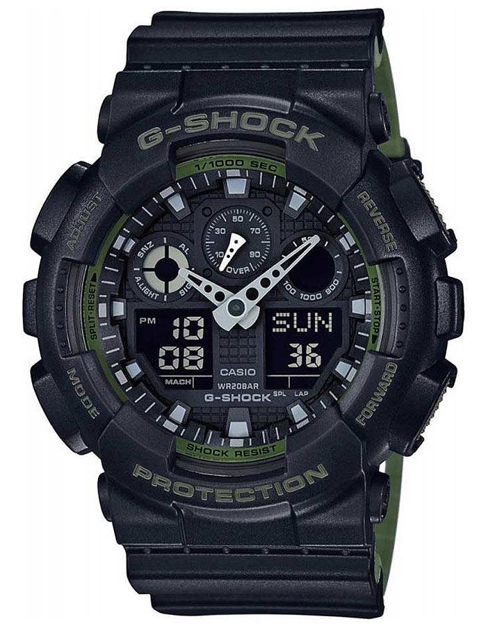 Casio Mens G-Shock Layered Band Series - Black & Green - Magnetic Resistant - GA100L-1A