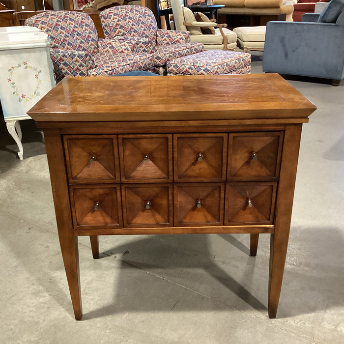 Century Furniture Finished Wood & Burl Veneer 2 Drawer Geometric Look Front Chest 32.5"x 19"x 32.5"