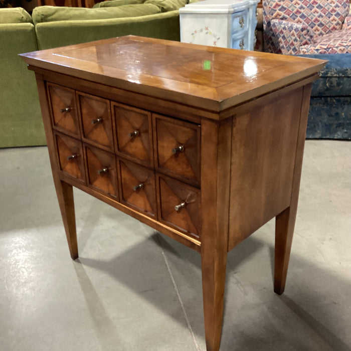 Century Furniture Finished Wood & Burl Veneer 2 Drawer Geometric Look Front Chest 32.5"x 19"x 32.5"