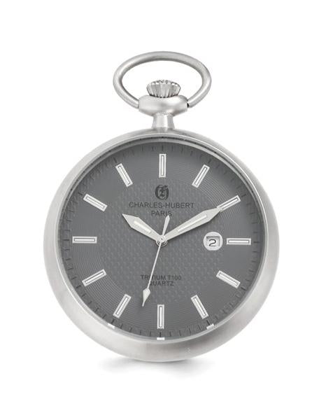 Charles Hubert Open Face Tritium Quartz Pocket Watch - Stainless Steel - XWA5559_4428d017-2c09-4b5f-b501-1dac145ee407