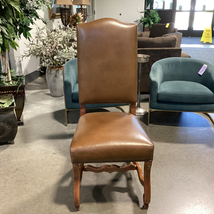 Charles Stewart Co Leather Nailhead & Carved Wood Chair 20"x 22"x 46"