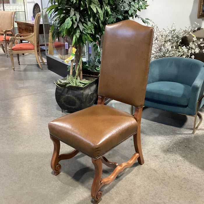 Charles Stewart Co Leather Nailhead & Carved Wood Chair 20"x 22"x 46"