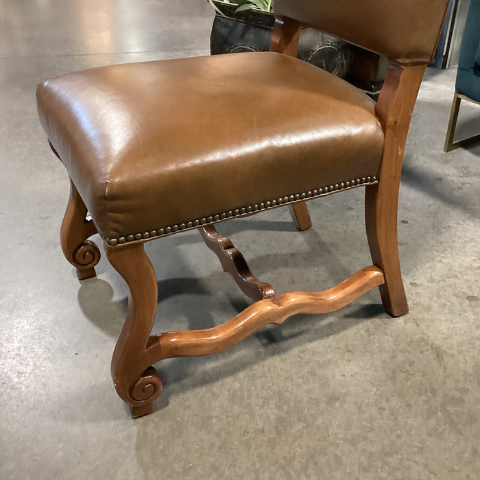 Charles Stewart Co Leather Nailhead & Carved Wood Chair 20"x 22"x 46"