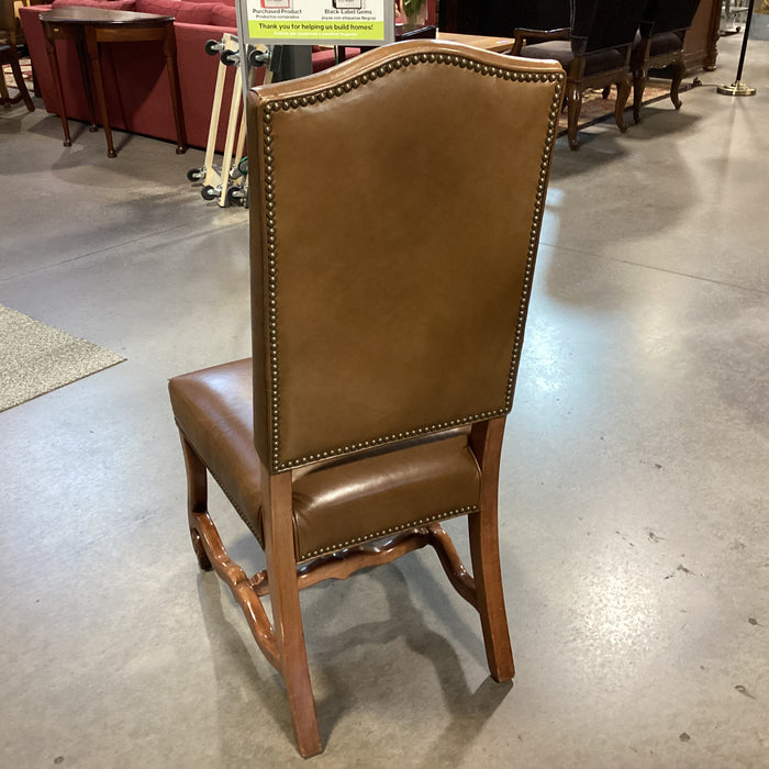 Charles Stewart Co Leather Nailhead & Carved Wood Chair 20"x 22"x 46"