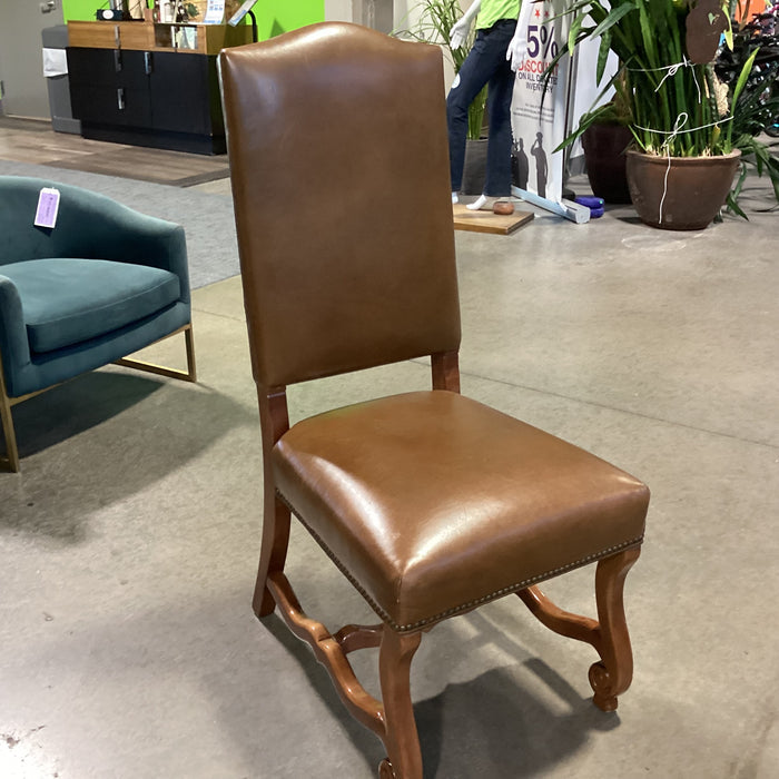 Charles Stewart Co Leather Nailhead & Carved Wood Chair 20"x 22"x 46"
