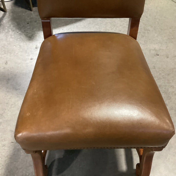 Charles Stewart Co Leather Nailhead & Carved Wood Chair 20"x 22"x 46"