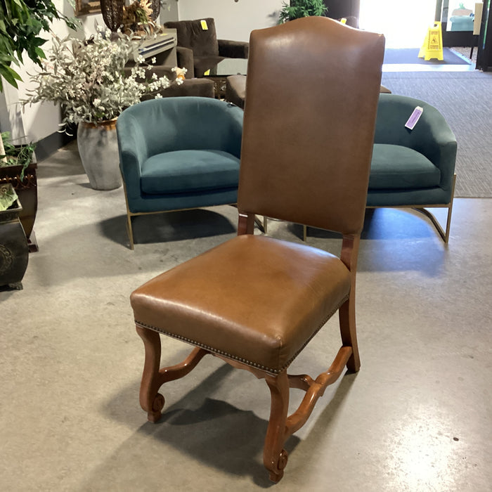 Charles Stewart Co Leather Nailhead & Carved Wood Chair 20"x 22"x 46"